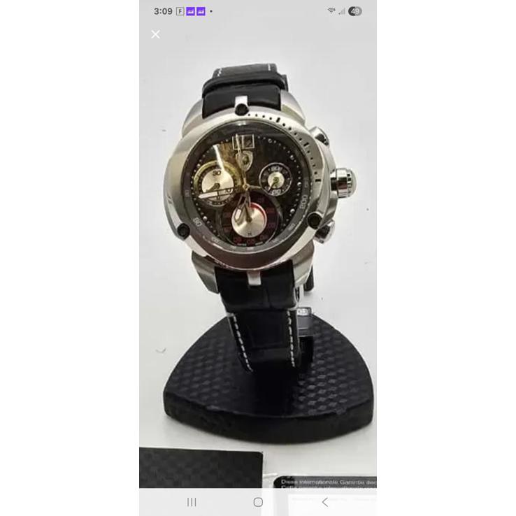 Mens Chronograph Watch With Black Leather Strap